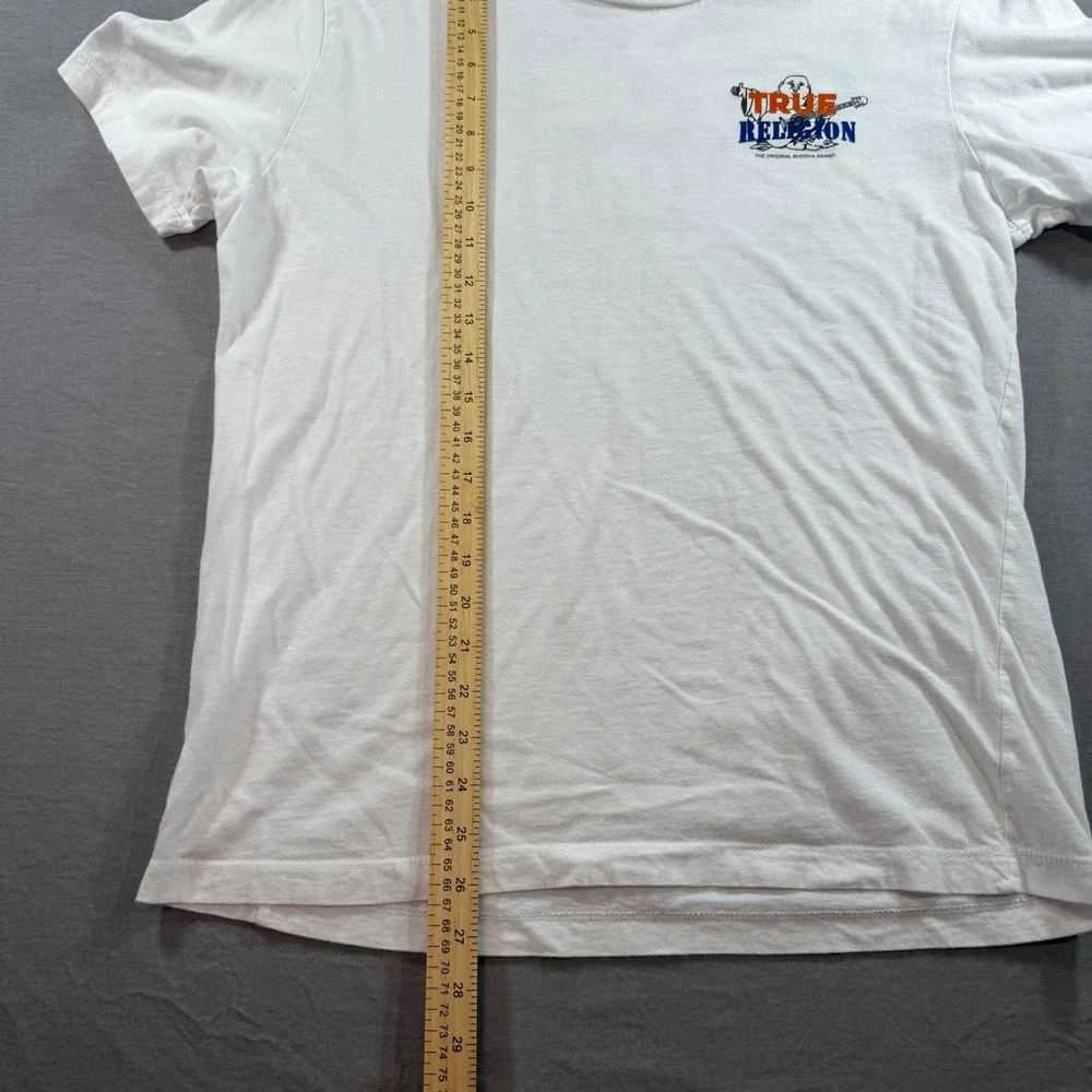 True Religion Buddha Graphic T-Shirt Mens Medium White Excellent Short Sleeve